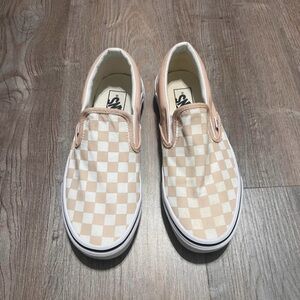 Tan/ white checkered vans